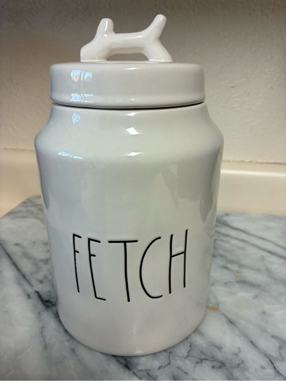 Rae Dunn Style "FETCH" Ceramic Dog Treat Jar